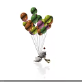 Playful Cartoon Dog Holding Bell With Colorful Floating Balloons In White Background