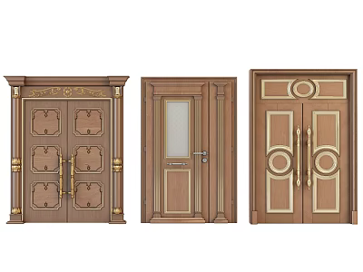 Stylish Wooden Double Doors With Decorative Panels And Classic Hardware Designs 3d model