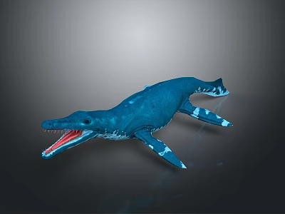 Blue Prehistoric Marine Reptile With Long Snout Sharp Teeth And Streamlined Flippers 3d model