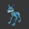 Teal Canine Fantasy Game Movie Character Standing Pose 3D Rendered Shiny Texture