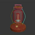 Red Vintage Lantern With Silver Middle Part And Transparent Glass Cover