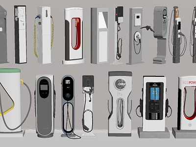 Electric Vehicle Charging Stations with Various Designs and Models for Car Charging 3d model