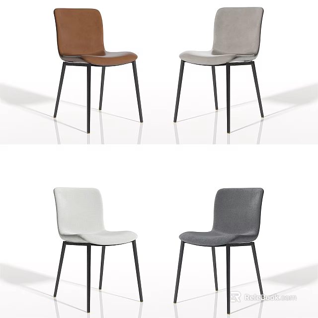 Modern Dining Chairs With Brown Light Grey White Dark Grey Colors And Black Metal Legs 3d model 