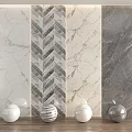 Luxurious Marble Feature Wall Design With Herringbone Pattern And Decorative Spheres 3d model