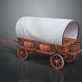 Vintage Wooden Wagon With White Canvas Cover And Loaded Crates Barrels