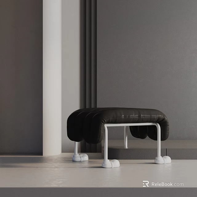 Black Leather Side Table With White Metal Legs And Modern Minimalist Design 3d model 