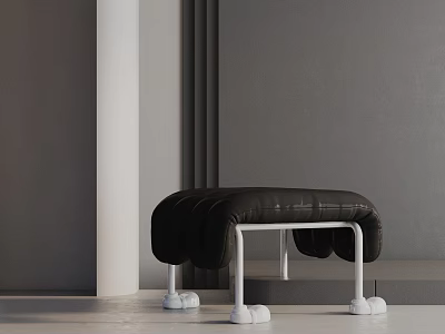 Black Leather Side Table With White Metal Legs And Modern Minimalist Design 3d model
