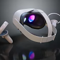 Modern White VR Headset Design With Controllers And Colorful Lens Lights 3d model