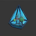 Pyramid Shaped Transparent Container as Display Device with Micro Ecosystem and Green Plants