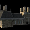 Ancient Stone Architecture Featuring Multiple Towers Spires Arched Doorways And Windows 3d model