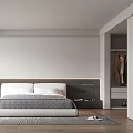 Modern Bedroom Interior Design With Double Bed Hanging Lights Accent Chair And Wardrobe