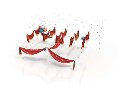 Red Drapes Festive Decor Arrangement With Star Ornaments And Blue Spheres 3d model