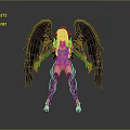 Stylish Woman With Black Wings Colorful Hair And Ornate Armored Outfit