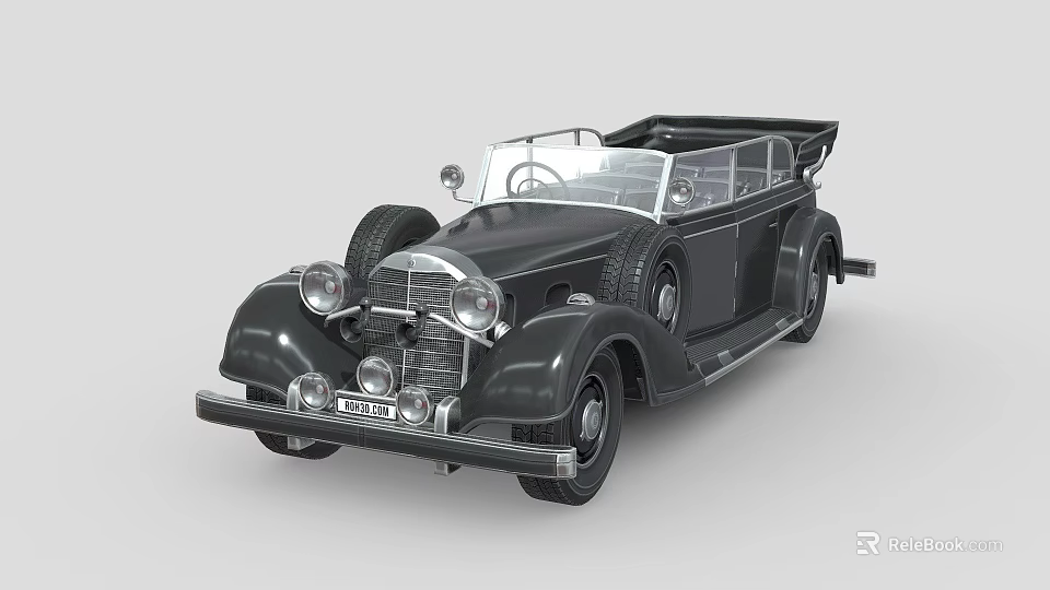 Vintage Black Convertible Car With Classic Design And Elegant Body Lines 3d model 