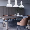 Dining Room Interior Design With Wooden Dining Table Brown Chairs And White Pendant Lights