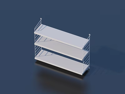 Three Tier White Metal Shelf With Railings On Dark Background And Reflection 3d model