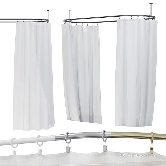 White Sheer Curtains Hanging On Modern Curtain Rods For Elegant Home Decor 3d model 