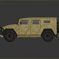 Tan Colored Military Off Road Vehicle With Rugged Design And Large Tires