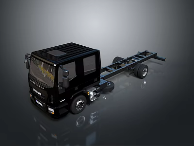Black Commercial Truck Chassis With Flatbed And Modern Cab Design For Heavy Duty Transport 3d model
