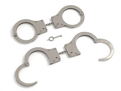 Two Stainless Steel Handcuffs With Key In Open And Closed States 3d model