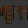 Orange Wooden Construction Platform With Staircase Ladder And Support Beams