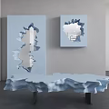 Light Blue Wall Mirror with Broken Edges in Modern Interior and Decorative Table 3d model