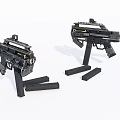 Two Black Submachine Guns With Stands And Attachments On White Background 3d model
