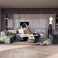 Modern Living Room Green L Shaped Sofa and Coffee Table Set with Carpet Floor Lamp