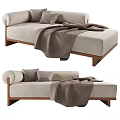 Stylish Chaise Lounge With Fabric Cushions And Throw Blanket