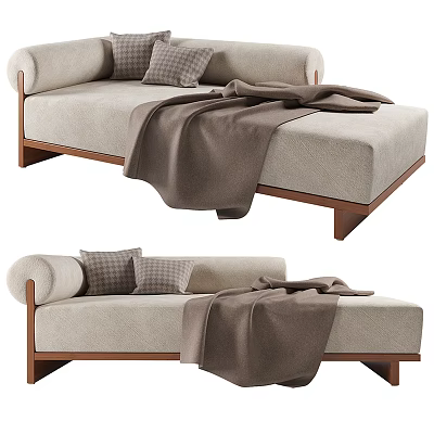 Stylish Chaise Lounge With Fabric Cushions And Throw Blanket 3d model