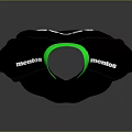 Black T-shirt Featuring Green Collar Green Triangular Logo White Brand Logo And Text On Sleeves
