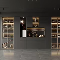 Modern Wine Cabinet With Glass Doors Built-in Lighting Wine Bottles And Glasses