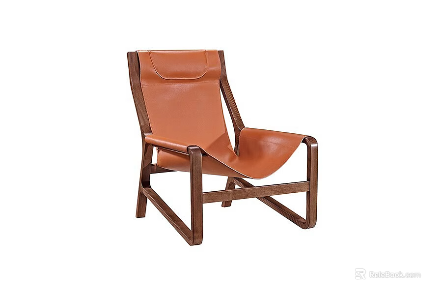 Tan Leather Lounge Chair With Wooden Frame And Modern Minimalist Design Features 3d model 