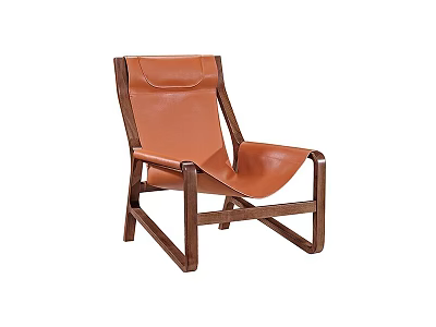 Tan Leather Lounge Chair With Wooden Frame And Modern Minimalist Design Features 3d model