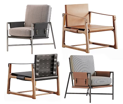 Modern Stylish Accent Chairs With Fabric Leather Upholstery And Wooden Metal Frames 3d model