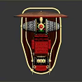 Steampunk Mechanical Model With Red Wheel Gears Metal Structure And Wooden Base