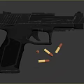 Black Pistol With Bullets Placed On Dark Surface For Weapon