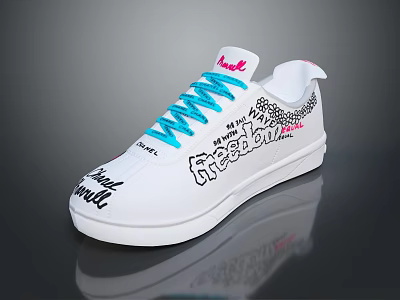 Stylish White Revell Sneakers With Blue Laces And Freestyle Bounce Text Designs 3d model