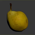 Yellow Pear With Brown Stem And Red Spots On Dark Reflective Surface 3d model