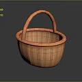Cute Kitten Resting In Orange Woven Basket With Handle On Dark Surface