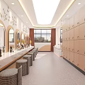 Modern Locker Room Interior With Blue Lockers White Walls Marble Sinks And Mirrors