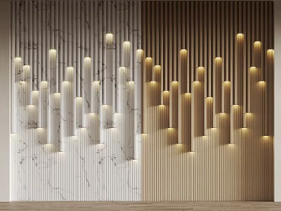 Modern Luxury Feature Wall Design With Marble Texture Wooden Strips And Embedded Lighting 3d model