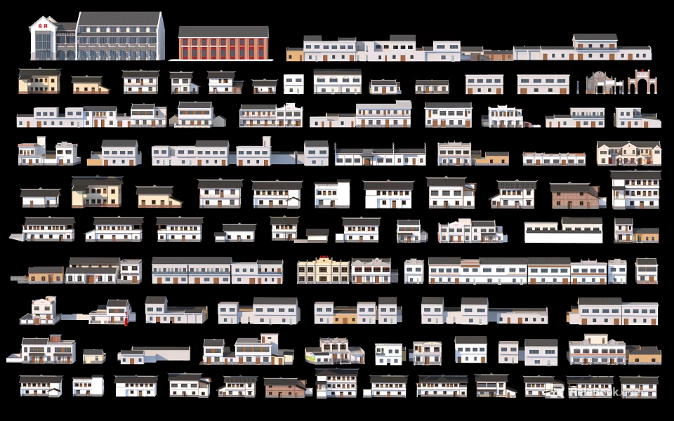 Various House Building Models With Different Architectural Styles And Designs 3d model