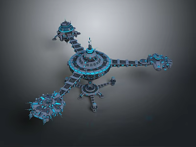 Futuristic Sci Fi Mechanical Structure With Circular Design And Blue Lighting Components 3d model