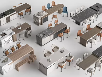 Dining bar, island table, table and chair, dining table and chair 3d model