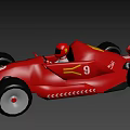 Red Race Car With Number 9 And Helmeted Driver Streamlined Body And Large Wheels