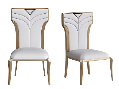 Modern Dining Chairs With Golden Frame And White Upholstered Geometric Back 3d model
