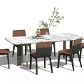 Modern Dining Table and Chair Combination Leather Dining Table and Chair Combination Rock Board Table Dining Chair 3d model