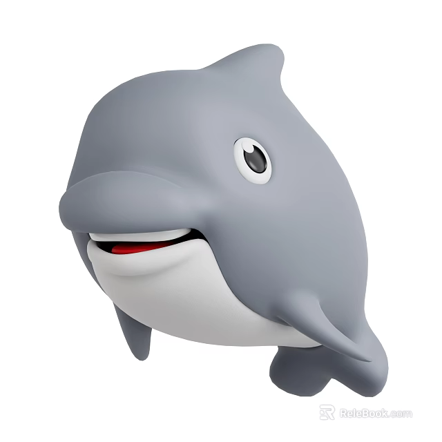 Cute Cartoon Dolphin With Gray Body White Belly Big Eyes And Smiling Mouth 3d model 