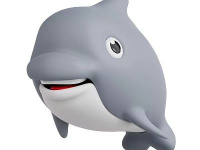 Cute Cartoon Dolphin With Gray Body White Belly Big Eyes And Smiling Mouth 3d model